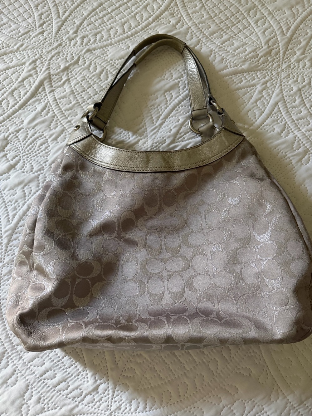 Coach Metallic Taupe Signature Shoulder Bag - Picture 6 of 9
